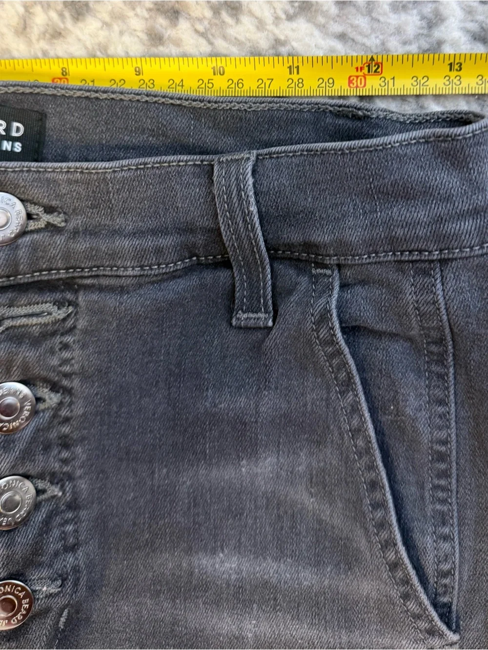 Veronica Beard Beverly Skinny Flare High Rise Jeans Size 27 Charcoal Gray Button